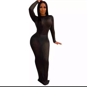 Shimmery Black Long Sleeve Bodycon Maxi Dress – Size S NWOT